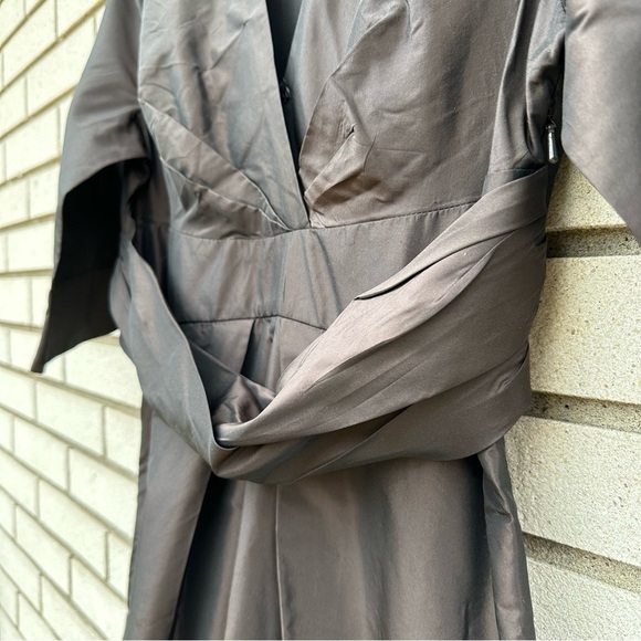 Donna Ricco Cocoa Brown 100% Silk Taffeta Surplice Midi Dress Romantic Cocktail - Picture 8 of 13